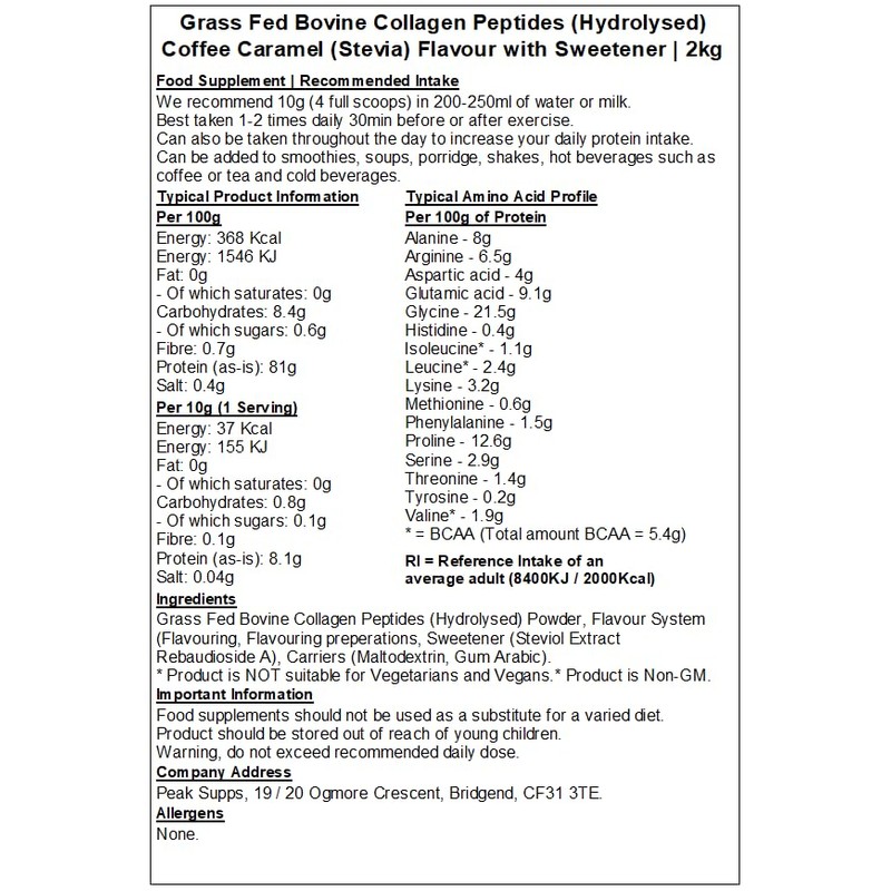 Bovine Collagen Powder - Coffee Caramel Stevia Flavour (2kg)