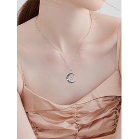 Qyvit Cat Necklace 925 Sterling Silver Moon Pendant Pet Necklace Cute Animal Jewelry Gifts for Cat Lovers Women Mom