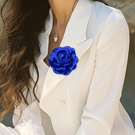 LKingel Dainty Fabric Flower Brooches Large Silk Lapel Pin Elegant Camellia Flower Brooch Pins for Women Classic Formal Occasions Clothing Accessories (Blue)