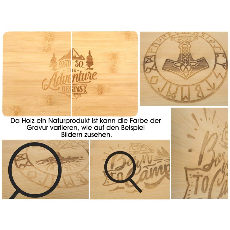 Samunshi® Wooden Board with Engraving Valknut Runes Bamboo Board Chopping