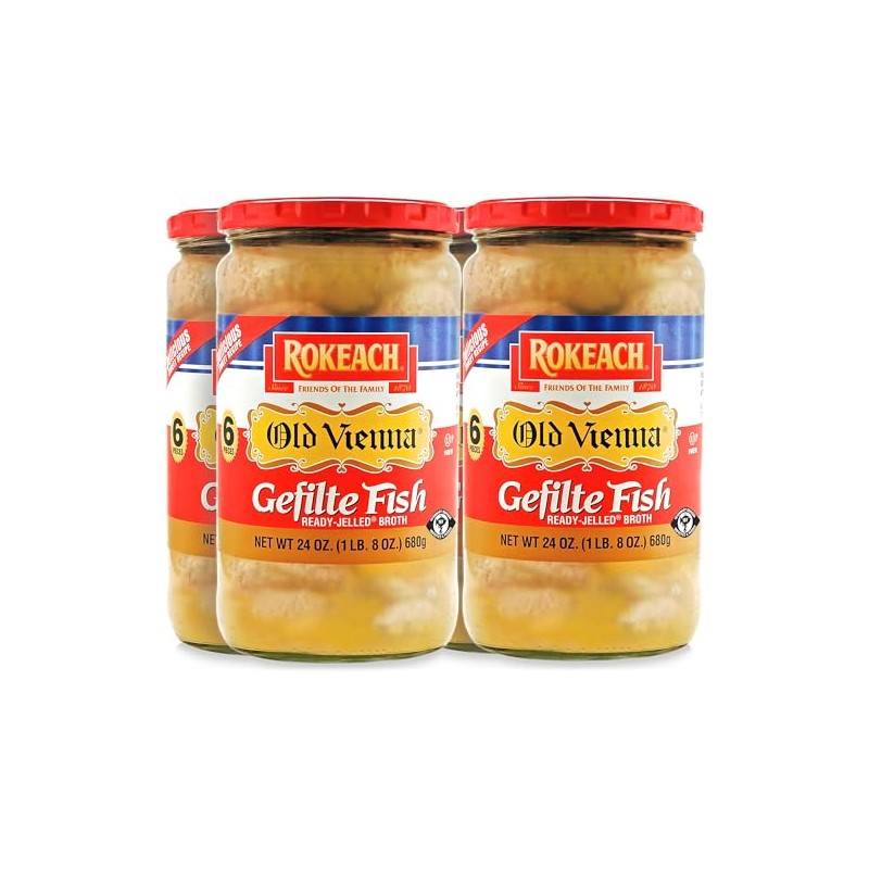 Rokeach Old Vienna Gefilte Fish, 24 oz Jar (4 Pack)