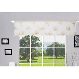 Violet Linen Royalty Floral Pattern, Polyester, Lace, Tulle Knitting Sheer Fabric, Gold, 60 Inch x 18 Inch, Straight, Decorative Window Treatment Rod Pocket Curtain Straight Valance