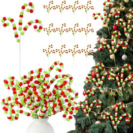 Gejoy 12 Pcs Christmas Tree Topper Lime Green Christmas Tree Picks 12'' Furry Red Green Xmas Curly Stems Ornament Sprays Elf Ornament for Xmas Wreath Vase Filler Branches Decoration (Vivid)