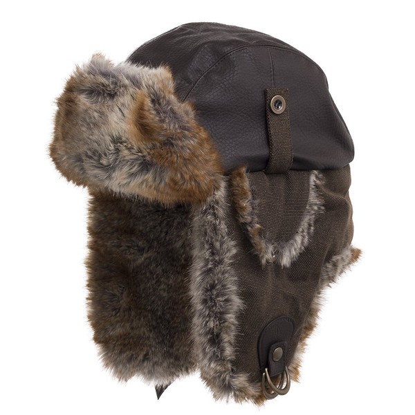 ULTRAFINO Sitka Unique Trapper Aviator Ushanka Hat Extra Soft Faux Fur and Leather Brown 7 3/8