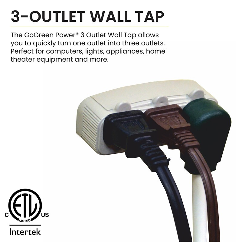GoGreen Power (GG-13000TT) 3-Outlet Tri-Tap Adapter, 3-Outlet Wall Tap Adapter,
