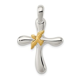 JewelryWeb 925 Sterling Silver Solid Polished Freeform Religious Faith Cross With Gold Plated Dove Pendant Necklace 39x25mm Wide-Pendant for Women
