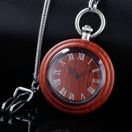 Tiong Wooden Pocket Watches for Men Analog Quartz with Box&Chain Gifts for Father's Days,Birthdays,Xmas(1003 Red Brown)