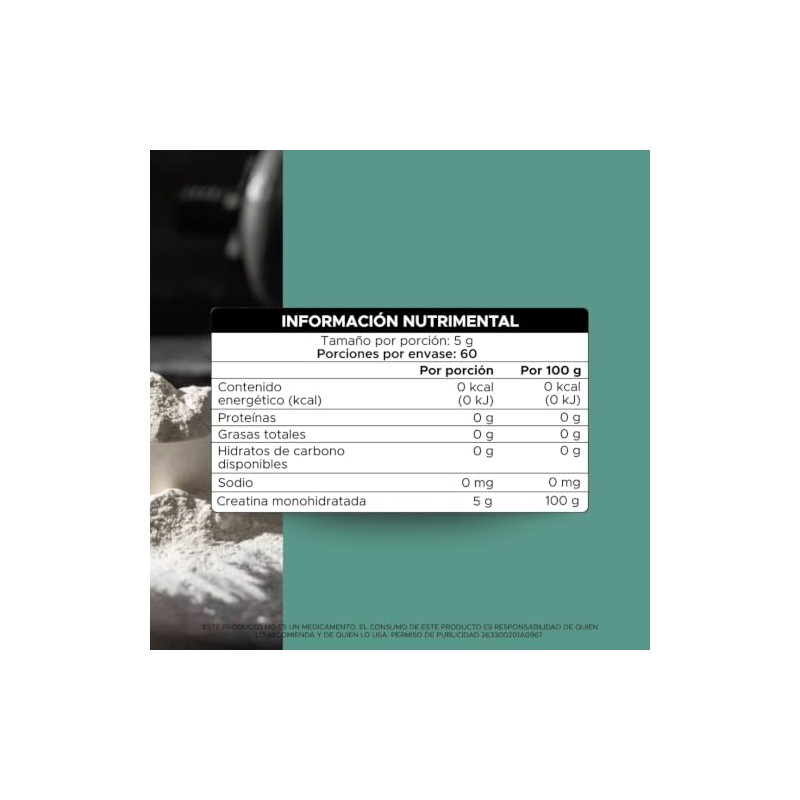 PACALLI Creatina Monohidratada 300g - Sin Sabor - 60 Porciones