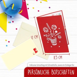 LINPOPUP, Pop-Up Karte Einschulung, 3D Geburtstagskarte, PopUp, Geschenk Happy Birthday, Geburtstag, Konfetti Klapp-Karte für Frauen Mann Kinder, Lollies, N46