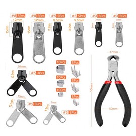 JZK 85PCS 3 Sizes 3 5 8, Zip Repair Kit, Zipper Slider Replacement Accessories, Universal Zipper Pull Accessories with Zipper Pliers for Repair Jeans Coats Jacket Zipper