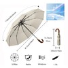 Luxurious Travel Folding Umbrella for Men Automatic Open/Close Crook Real