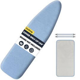 UniSimp Ironing Board Cover and Pad 15"x54" Extra Thick Natural Cotton, Scorch and Stain Resistant Padding, Standard Size Iron Board Cover with Fasteners Heavy Duty Elastic Edge, Heatproof Blue