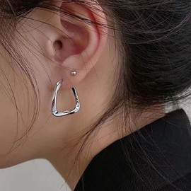 TseenYi Geometric Square Hoop Earrings Silver Hoop Stud Earrings Boho Geometric Twist Square Earrings Geometric Square Dangle Earrings Open Square Drop Earrings Jewelry for Women and Girls Gifts