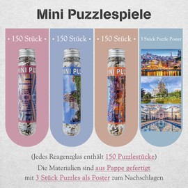 MISITU Mini Puzzle for Adults Small Puzzle 150 Pieces for Children Over 14 Years (Taj Mahal, Porto, Cathedral Sagrada Familia), Pack of 3