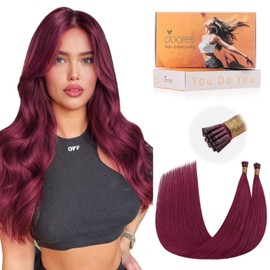 Doores I Tips Hair Extensions Real Human Hair, Burgundy Red 20 Inch 25g, Long Remy Human Hair, Extensions For Women