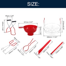 uxcell Home Canning Kit Tools Set, 7 Pieces Canning Supplies Kits with Canning Jar Lifter Tongs, Can opener, Canning Rack, Food clamp, Bubble Popper, Jar Lifter, Canning Funnel, Red