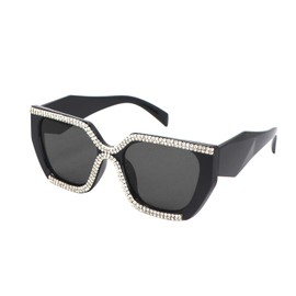 FUPRECIOUS Square Vintage Cat Eye Womens Sunglasses Cute Trendy Rhinestone Crystal Sparkling Glasses, Black White, Medium