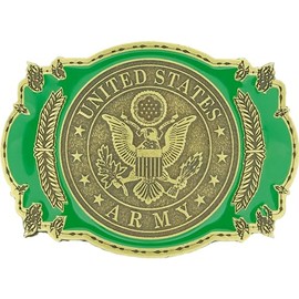 FindingKing U.S. Army Belt Buckle Metal With Green Enamel