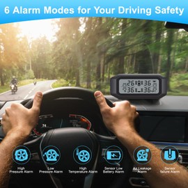 Promata RV Tire Pressure Monitoring System(0-99PSI), Heat Resisting Wireless Solar TPMS with 4 Sensors & 6 Alarm Modes, Eye Protection Clear LCD Display for Travel RV Car Motorhome Camper