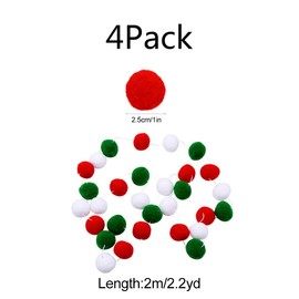 Christmas Pompom Garland,4 Pack Red Green White Xmas Felt Ball Garland for Home Decor,2m DIY Felt Wool Balls for Xmas Tree Wall Party Photo Prop Decor