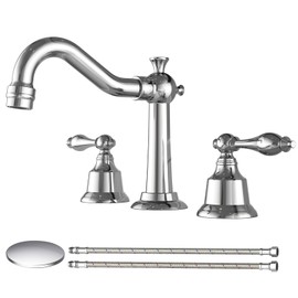 SoliForge Bathroom Faucet with Dual Handles Suitable for 3-Hole ；Sink 8 inches (Approximately 20.3 cm), with Hose and Pop Up Drain with Overflow (Chrome)