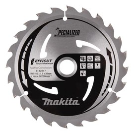 Makita E-12217 EFFICUT Composite Decking Circular Saw Blade Diameter 165 x 1.5 x 20 mm 24 Teeth 15° Tooth Angle for Natural Fibre-Reinforced Plastic e.g. WPC for Cordless Hand Circular Saws