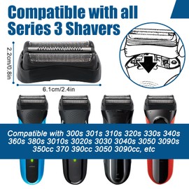 Pack of 3 Series 3 Shaving Head 21B Replacement Shaver Head Compatible with Braun Series 3 Men's Razor Shaving Head Replacement for Series 3 3000s, 3010s, 3040s, 3050cc, 300s, 310s (21B, Black)