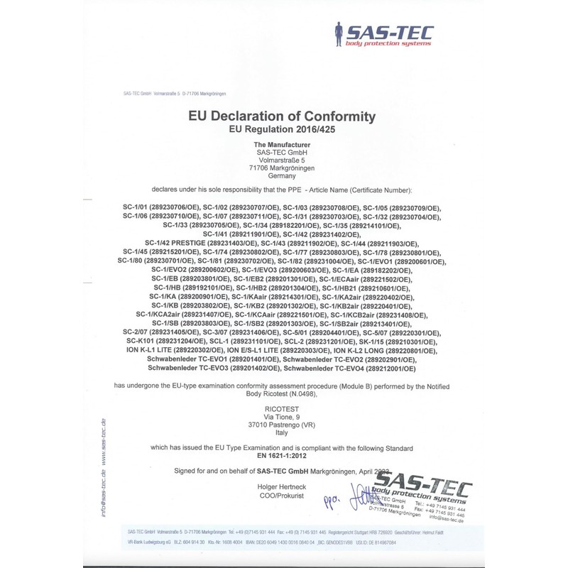 SAS-TEC CE UKCA Level 2 High Tech German Engineered Motorcycle