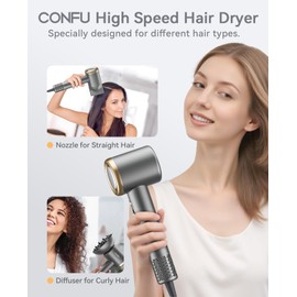 Hair Dryer, CONFU Professional High-Speed Blow Dryer, Blow Dryer for Women Men, Hairdryer with Diffuser Attachment, Portable Lightweight Fast Drying Negative Ionic Care Hair Dryer for Home