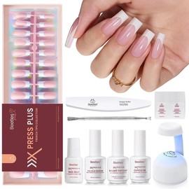Beetles French Tip Press On Nails French Gel Nail No File Need  Fake Nails  4-in-1 DIY Manicure for Nail Extension Designs for Women #TikTokShopBacktoSchool:_L-Square-Pink-224Pcs-16Sizes-Kit-w/UV Lamp
