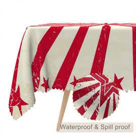 TTQYFNM 54x78inches Circus Tablecloth Vintage Carnival Red Star Sunbeam Fun Performing Arts Rectangle Table Cloth Washable and Reusable Fabric Table Cover for Kitchen Dining Room Indoor Outdoor Use