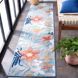 SAFAVIEH Cabana Collection Runner Rug - 2' x 10', Aqua & Rust, Indoor/Outdoor, Waterproof & Easy Cleaning, Ideal for Patio, Backyard, Mudroom (CBN454J-210)