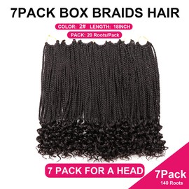 URNice 7 Packs 18 Inch Crochet Box Braids Hair with Curly Ends Prelooped Bohemian Goddess Box Braids Crochet Hair Braiding Hair Crochet Braids Hair for Black Women (18 Inch ( Pack of 7 ), 2#)