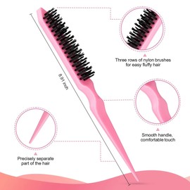 3Pcs Slick Back Hair Brush Set, Curly Hair with Edge Brush, Teasing, Bristle, Rat Tail Comb for Women(Pink)