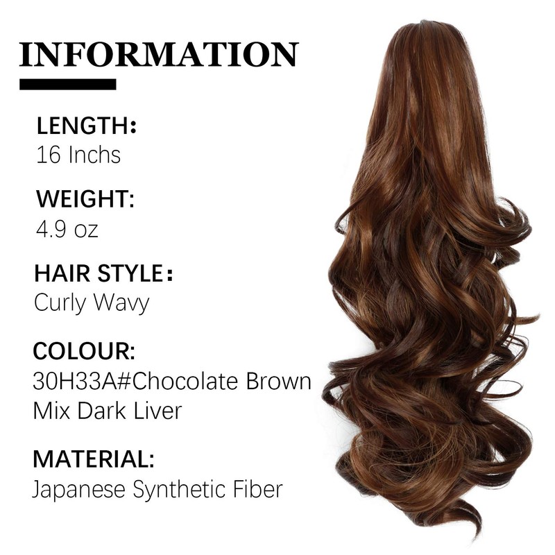 Yamel Ponytail Extension 16" Long Curly Wavy Light Auburn Mixed