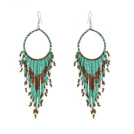 Boho Long Fringe Dangle Statement Earrings for Women Girls, Hademade Ball Beads Tassel Chain Woven Dangle Hook Chandelier Tribal Exaggerated, Metal, New