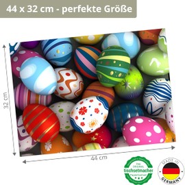 Place Mat Set - Colourful Easter Eggs - Pack of 12 Made in Germany, 44 x 32 cm Made of Special Natural Paper in Storage Folder - The Special Table Decoration for Spring, Easter and Flowers