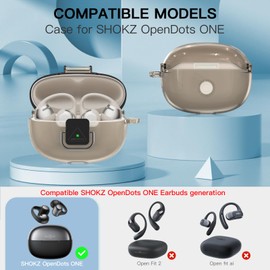 TUDIOW for SHOKZ OpenDots ONE Case, [with Lock] OpenDots ONE Case Cover Clear TPU Shockproof Protective Compatible with SHOKZ OpenDots One's Earbuds with Cleaning Kit & Keychain(Clear Grey)