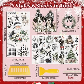 WANDIC Pack of 6 Snowman Rub On Stickers Christmas, Black and White Grid Winter Christmas Waterproof Stickers for Scrapbook Diary Planner Album, 15 x 30 cm