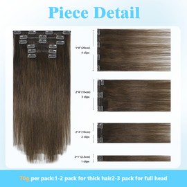 Ukira Clip in Hair Extensions Human Hair Brown Hair Extensions 15 Inch 70g 7pcs Medium Brown Hair Extensions for Women, Remy Human Hair Clip in Extensions for Women Rallonge Cheveux Humain