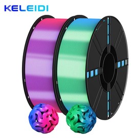 KELEIDI dual color and three color 3D printing consumables PLA silk filament, 1.75mm, color printing, high precision, strong toughness, neat wiring, 1000g * 2 (4.4 pounds) 2kg, suitable for most FDM printers (2PCS):_Blue Silver+Purple Silver