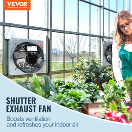 VEVOR 16'' Exhaust Fan, Wall Mounted Attic Fan with Variable Speed, 2000 CFM, Automatic Shutter, Ventilation and Cooling, Silver, Fan Only