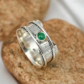 JEWELSTREZORO Onyx Edelstein Spinnerring 925 Sterling Silber Spinner Männer & Frauen Meditationsring Alle Größen Handarbeit Jewerly TSR156F_68 (21.6)