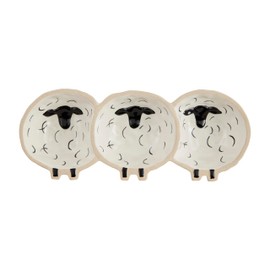 Mud Pie 5 1/4" x 11" Farm Sheep Triple Tidbit, White