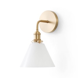 LumoCraft Brass Wall Sconce Mid Century Modern Milk Glass Cone Sconce Light, Ideal for Kitchen, Bathroom, Living Room, Bedside, Hallway (Bulb Included)