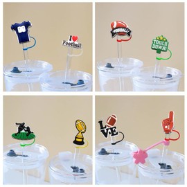 9 PCS Football Straw Cover Silicone Sport Straw Covers Cap for Tumblers Reusable Straws Cute Straw Tips Cover