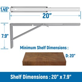 LEOPO 20 inch Folding Shelf Brackets, Stainless Steel Heavy Duty Wall Mounted Shelf Bracket, 2 Pack
