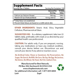 Best Naturals Calcium Citrate with Vitamin D-3 240 Tablets
