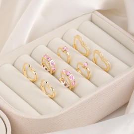 ALEXCRAFT 925 Silver Hoop Earrings Heart, 4 Pairs Multipack Silver 925 Hoop Earrings Small Earrings Set, 14 Carat Real Gold-Plated Cartilage Earring Heart Shape Huggie Hoop Earrings Set Small Women