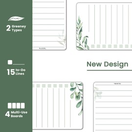 ALEZEL Dry Erase List Board for Fridge Magnetic, Refrigerator to Do List White Board Set - 4 Pcs Greenery Dry Erase Grocery List Whiteboards, 4 Markers + Eraser